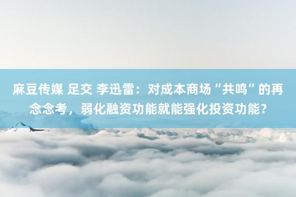 麻豆传媒 足交 李迅雷：对成本商场“共鸣”的再念念考，弱化融资功能就能强化投资功能？